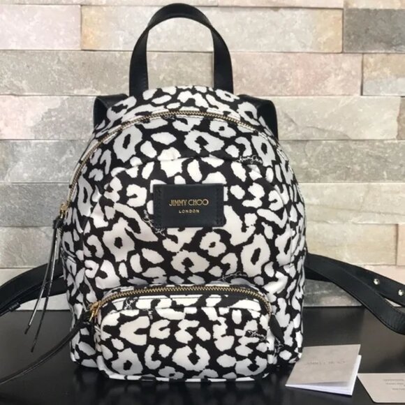 Jimmy Choo Candice Onyp Nylon Leopard Backpack - Picture 2 of 6